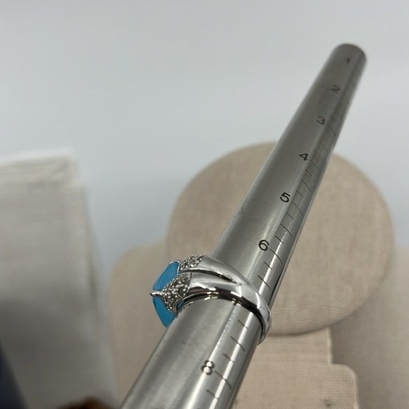 💎 925 Sterling Silver Blue Chalcedony & CZ Ring - Size 7, Thailand - Picture 10 of 14